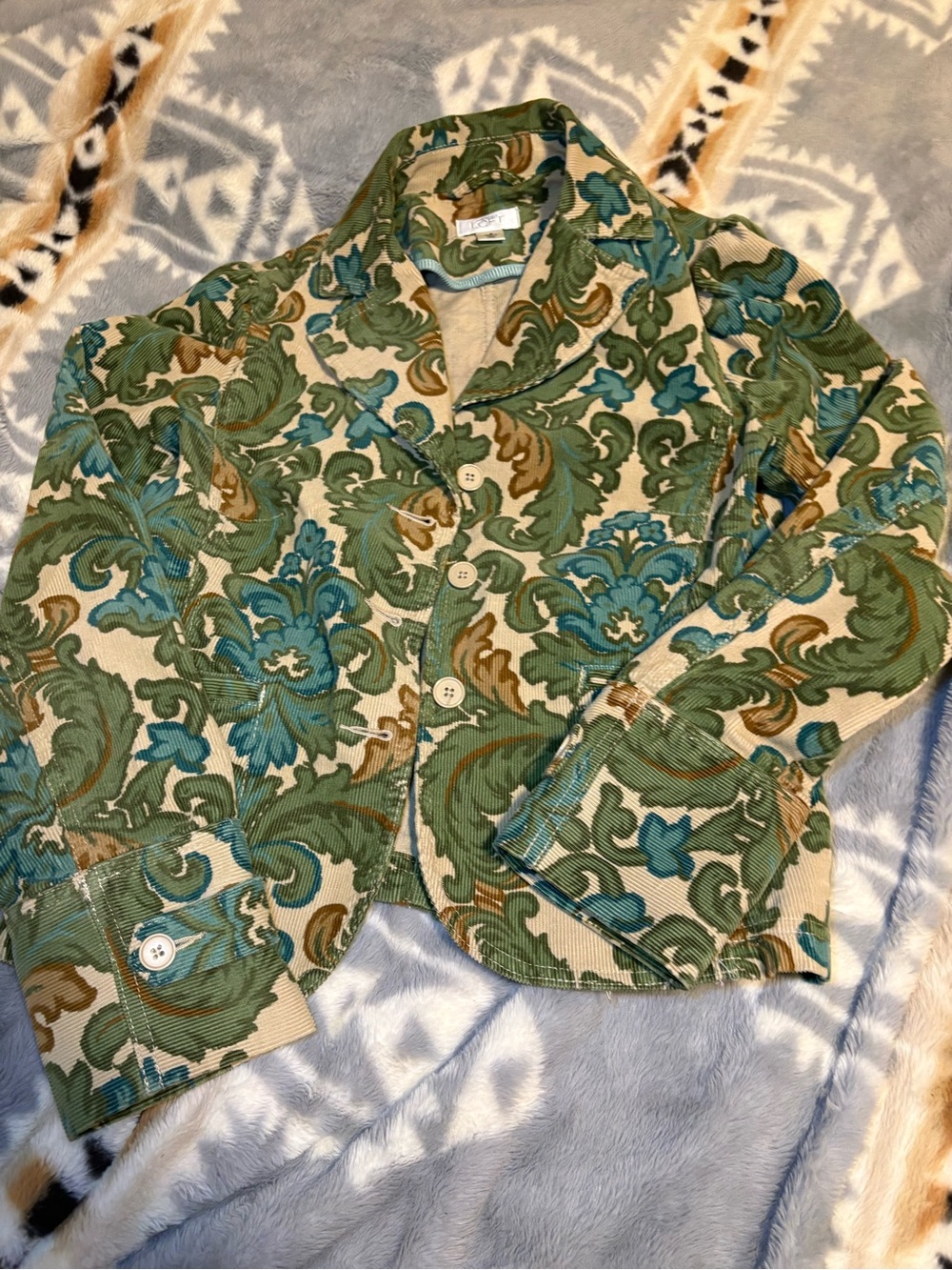 LOFT Green and Teal Floral Corduroy Blazer